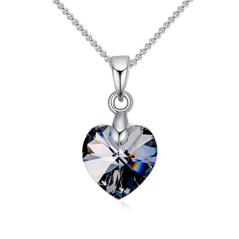 Crystal Heart Pendant Necklace | Silver Chain Jewelry for Women