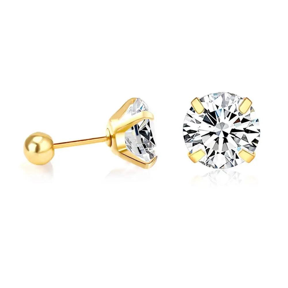 Crystal Round Stud Earrings for Men | Surgical Steel Screw Back Earrings