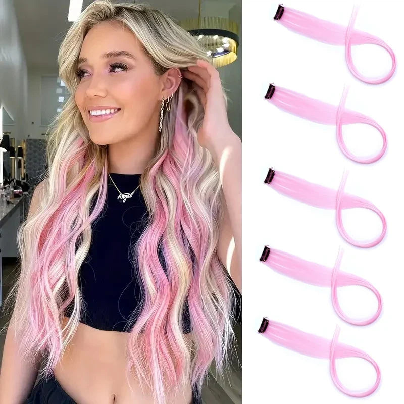 22 Inch Ombre Rainbow Clip In Hair Extensions | 5 Pcs Heat Resistant Synthetic Hairpiece