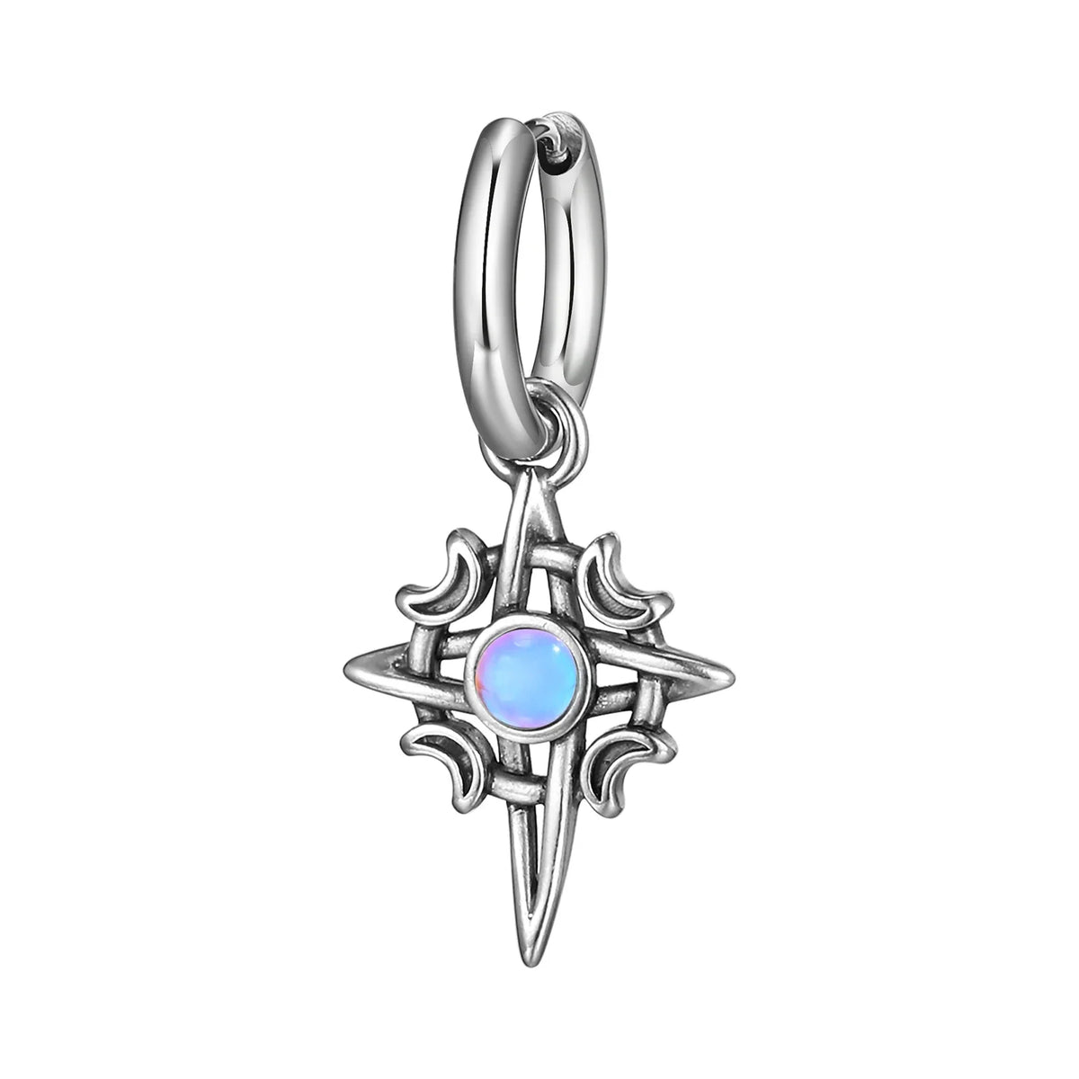 Stainless Steel Star and Moon Stone Earrings | Unisex Hoop Earrings Gift