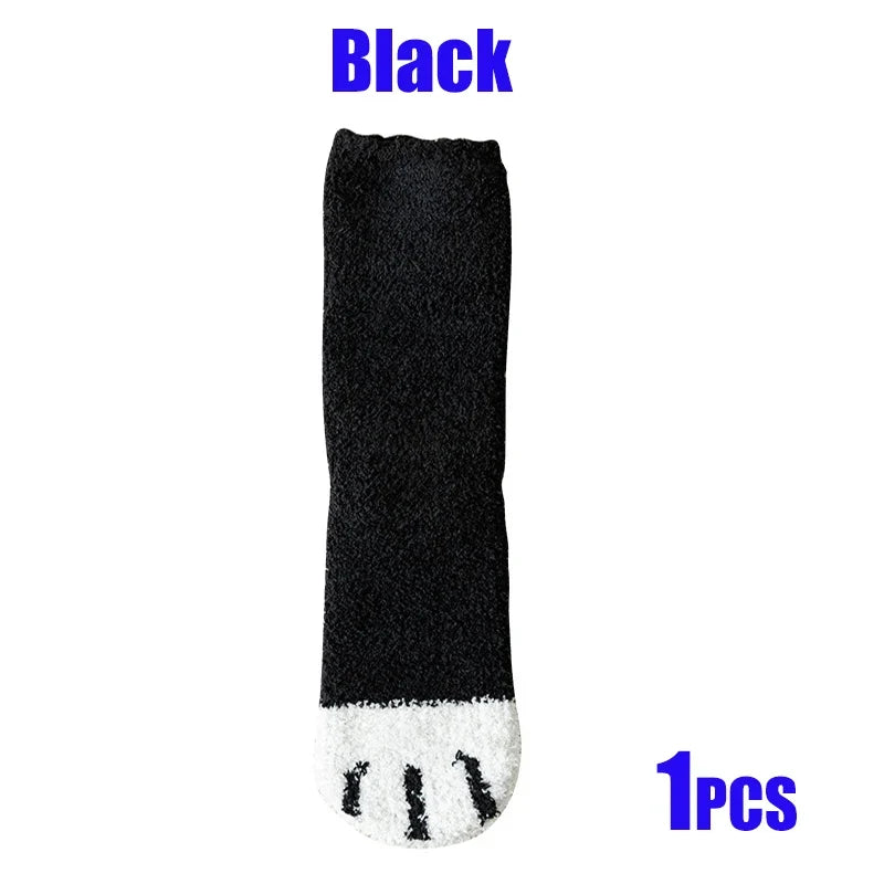 Women Socks Winter Warm Fluffy Socks Cute Animal Claw Cat Paw Footprint Fuzzy Socks Thicken Coral Fleece Home Floor Sleep Socks