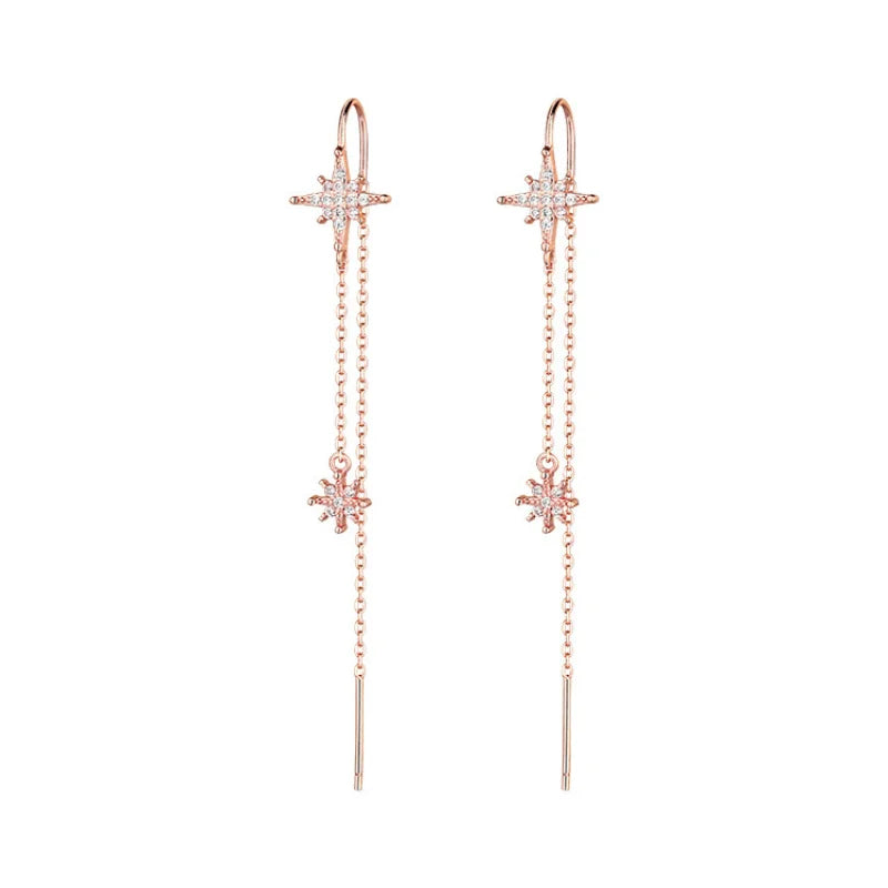 Silver Star Zircon Drop Earrings | Elegant Tassel Earrings for Women