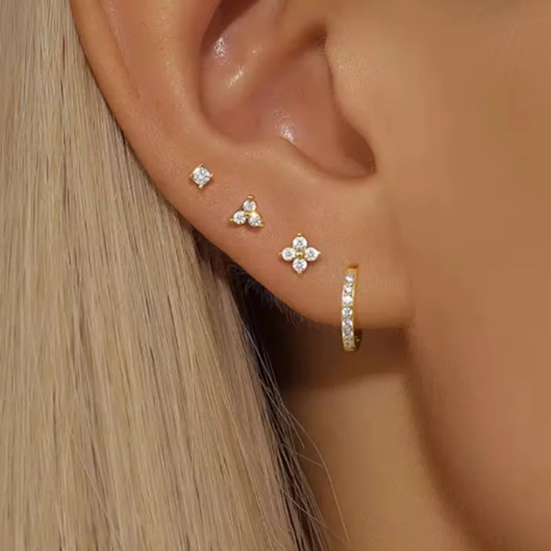 4Pcs Crystal Huggie Hoop Earring Set | Fashion Cartilage Piercing Jewelry for Women