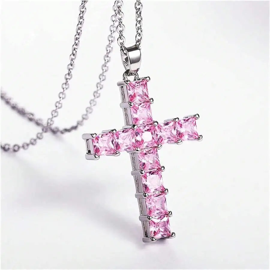 Cross Pendant Necklace for Women | Multi Color Crystal Jesus Pendant Jewelry