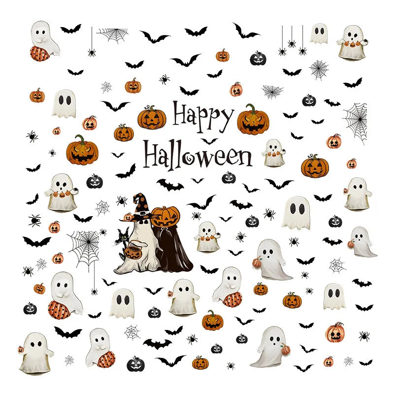 Halloween Window Stickers Pumpkin Living Room Glass Window Decoration Electrostatic Stickers Ghost Helloween Stickers