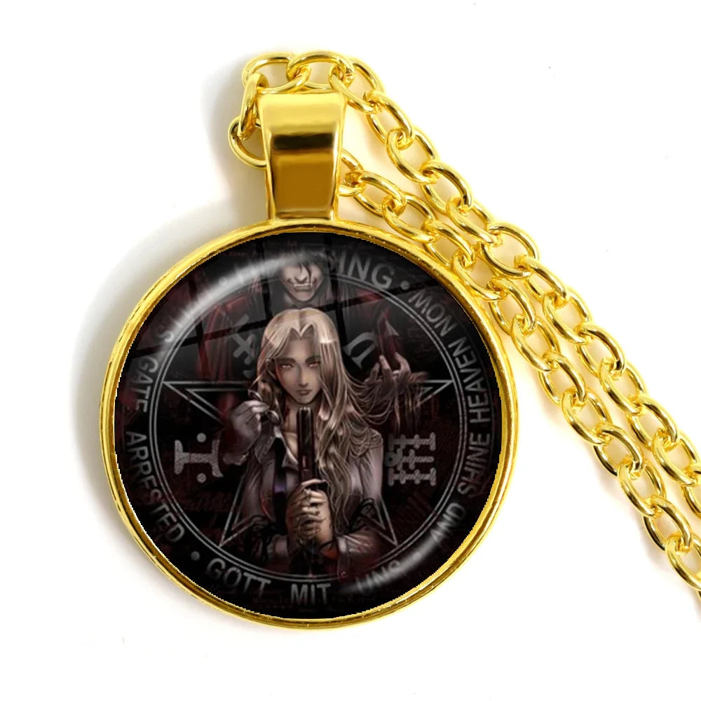 Gothic Alucard Pentagram Pendant Necklace | 25mm Glass Cabochon Statement Jewelry