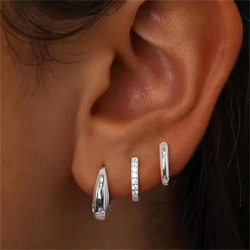 3 PCS Exquisite Zircon Little Huggies Hoop Earrings Set | Stainless Steel Cartilage Earring Jewelry