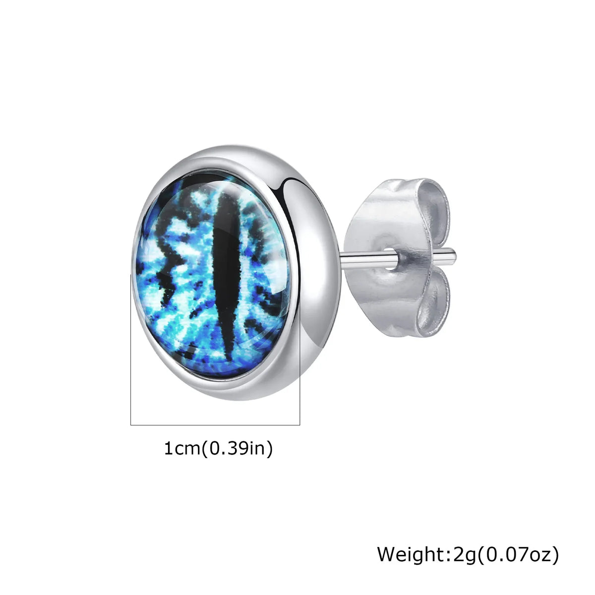 Blue Devil Eye Stud Earrings for Men | Stainless Steel Gothic Round Earrings