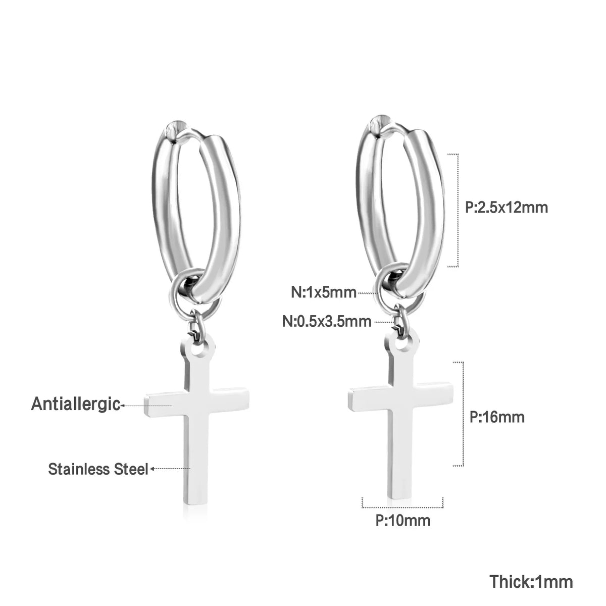 LUXUSTEEL Stainless Steel Cross Hoop Earrings | Colorful Fashion Jewelry for Women