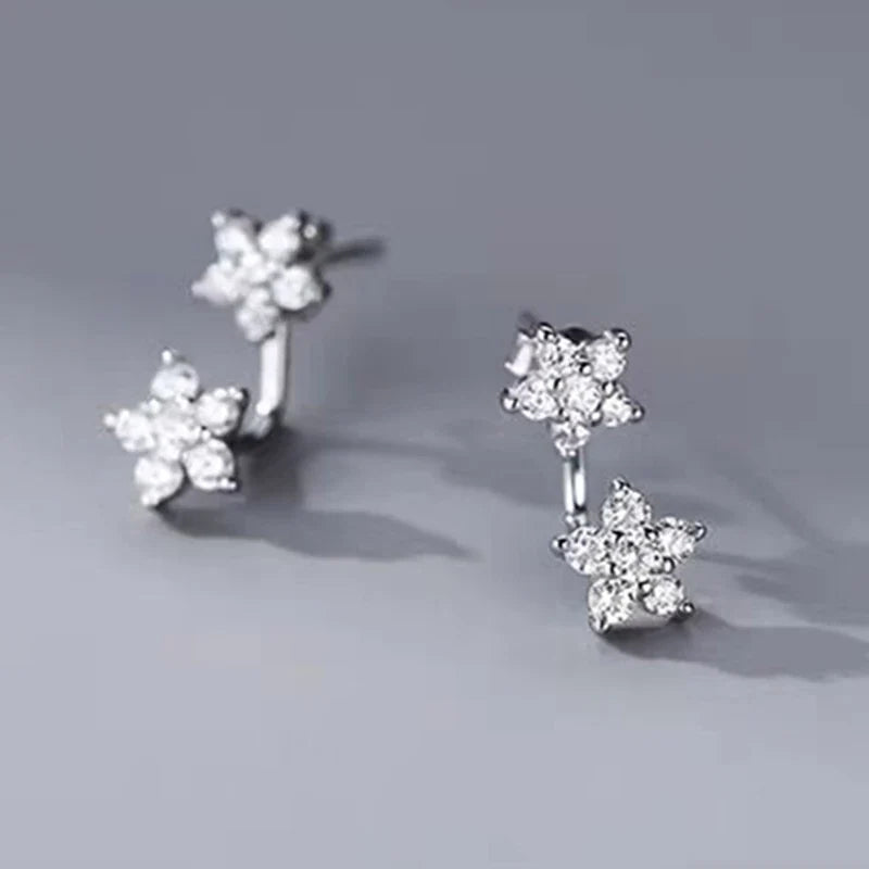 Double Flower Stud Earrings | Screw-Back Crystal Tragus Earrings for Women