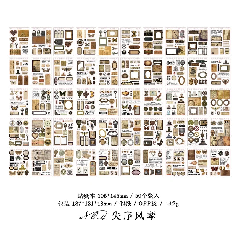 Vintage Collage Paper Stickers | 50 Sheets Retro Washi Tape Sticker Pack