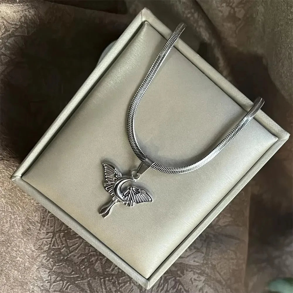 Stainless Steel OX Moon Necklace | Gold Plated Half Moon Blade Pendant