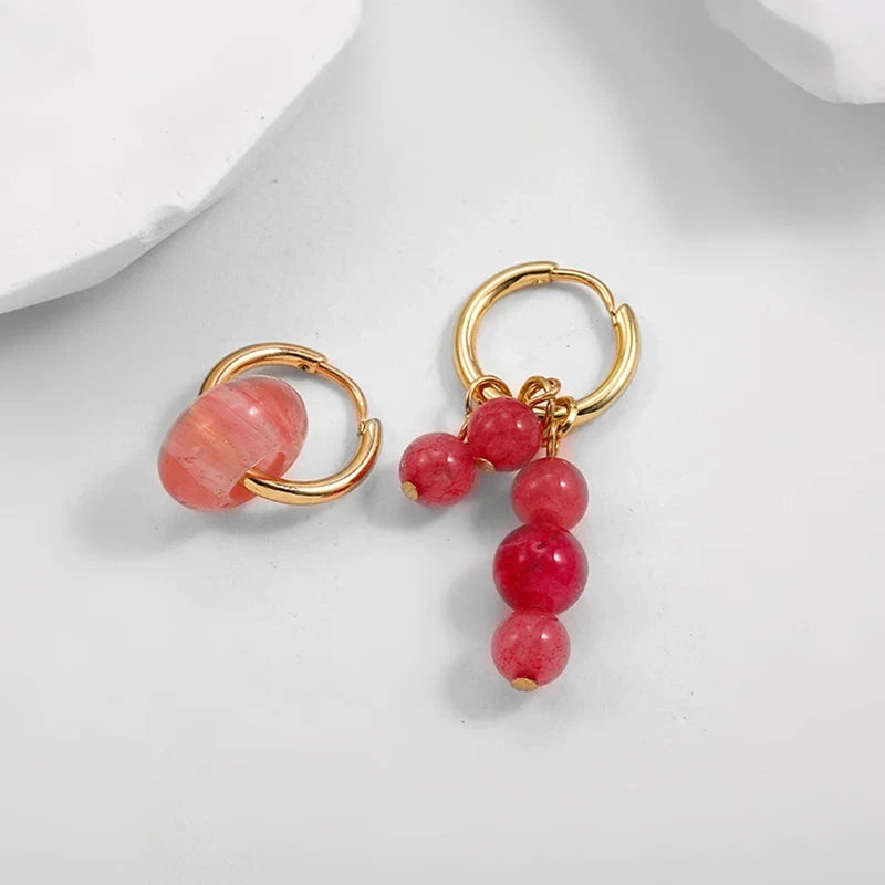 Trendy Asymmetry Pearl Drop Earrings | Stainless Steel Huggie Hoops for Women
