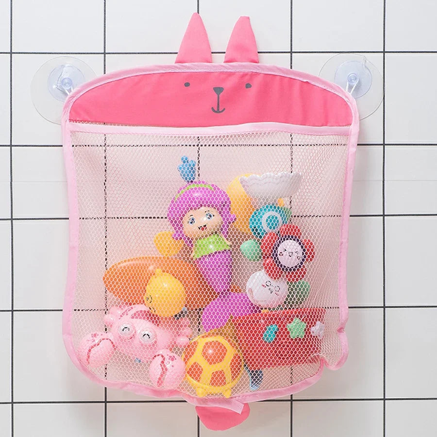 QWZ New Cartoon Duck Baby Bathroom Mesh Bag Sucker Design For Bath Toys Kids Animal Shapes Cloth Sand Toys Storage Net Bag