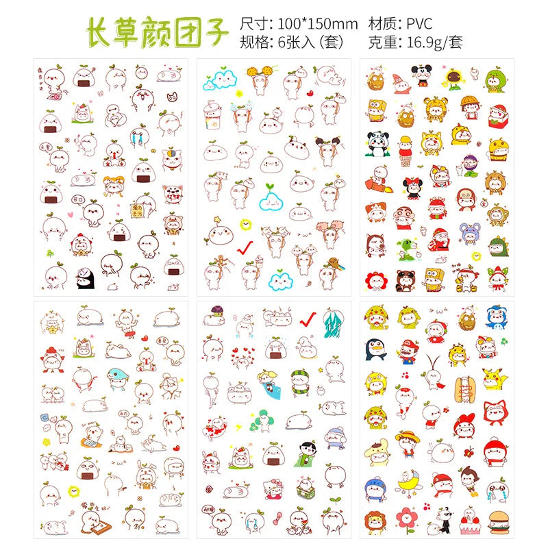 6Pcs Waterproof Cartoon Sticker Set | Cute DIY Decals for Laptops, Phones, and Planners