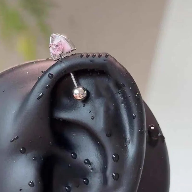 Stainless Steel Pink Zircon Ear Bone Nail | Geometric Stud Earrings for Women