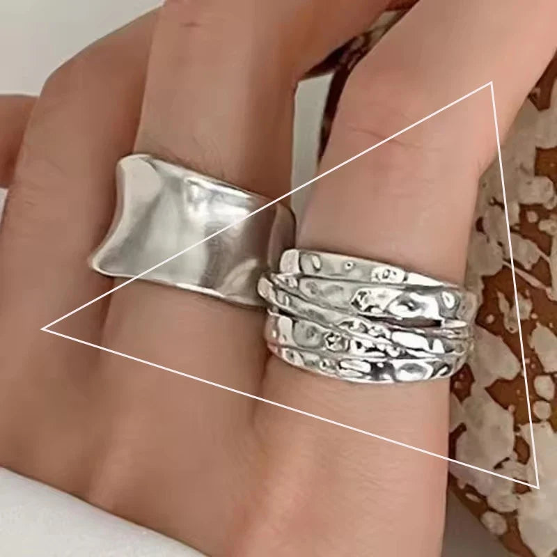 VENTFILLE 925 Sterling Silver Adjustable Rings | Vintage Hip Hop Couples Jewelry