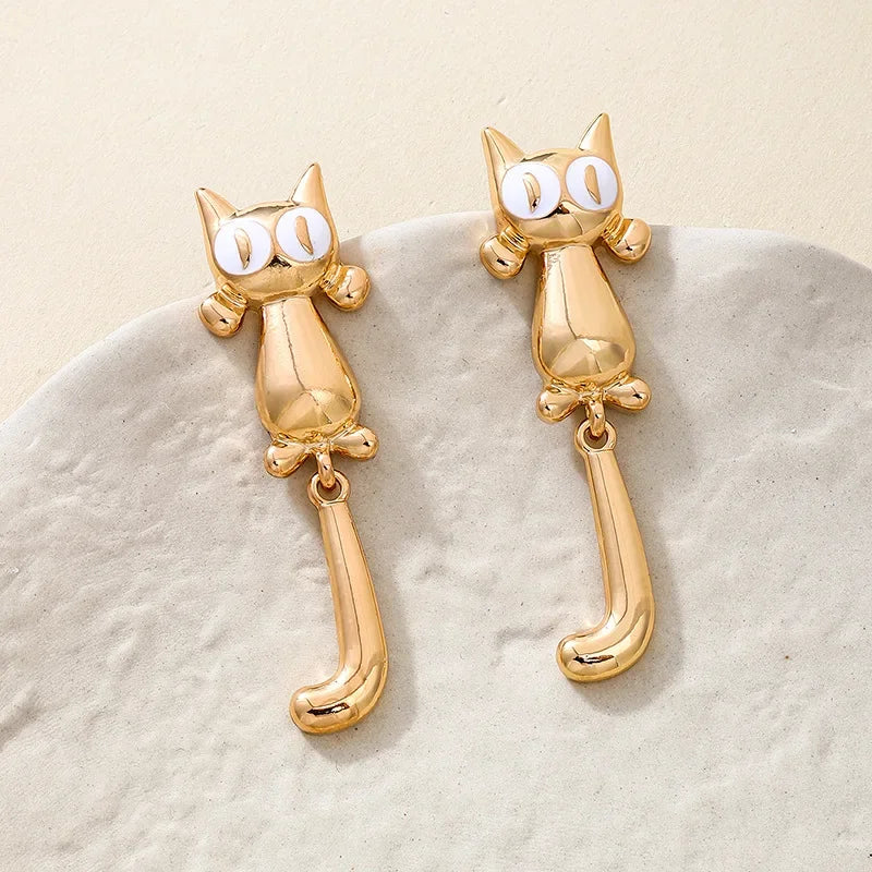 Creative Black Cat Stud Earrings | Punk Style Ear Jacket Set