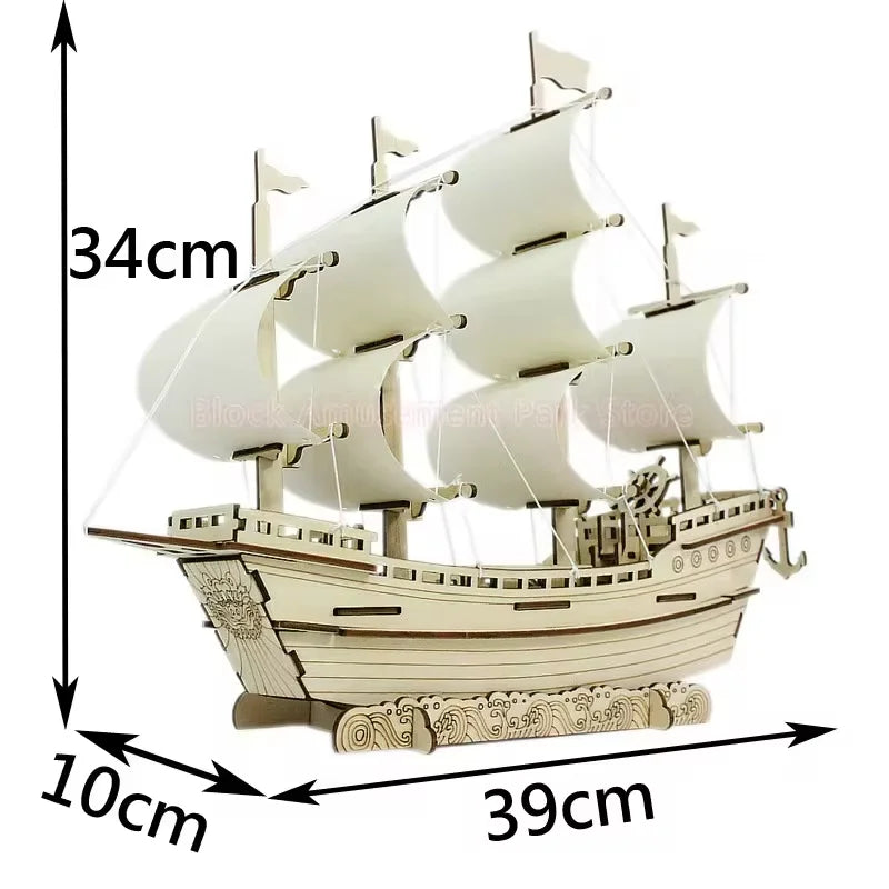 1PC 3D Sailboat Wooden Puzzle Assembly Model Puzzle DIY Wooden Crafts 3D Puzzle Gifts Desktop Decoration
