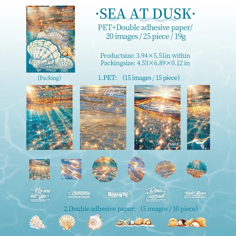 25 Sheets Blue Ocean Theme Dual Texture Sticker Pack | Scrapbook and Journal Decor Set