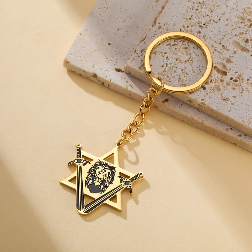 Dawapara Victory Swords Lion of Judah and Star of David Necklace | Judaica Protection Amulet Stainless Steel Jewelry
