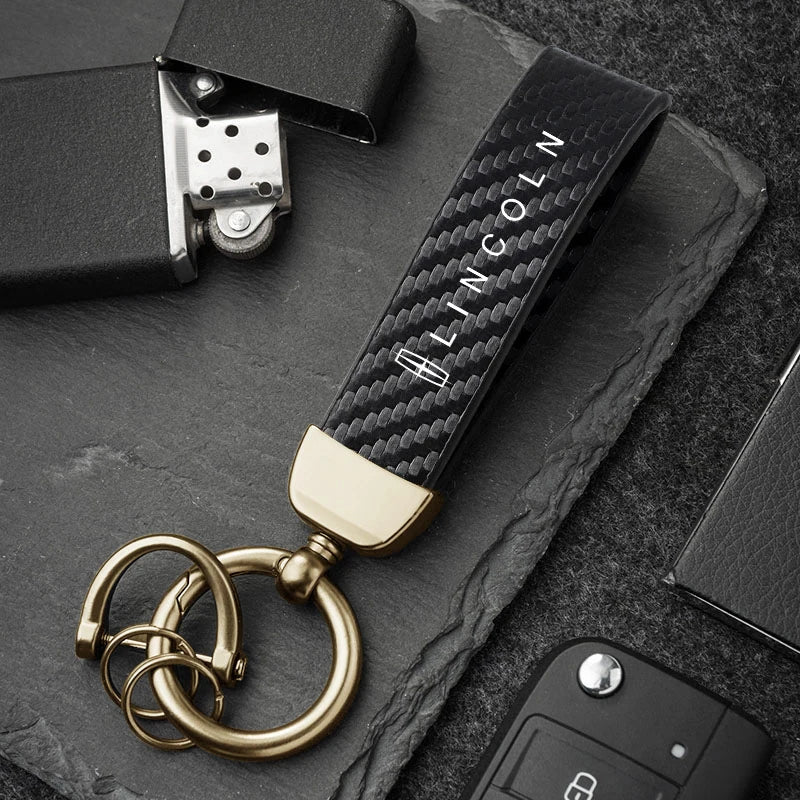 Carbon Fiber Style Car Keychain | Microfiber Leather Key Ring for Lincoln Navigator