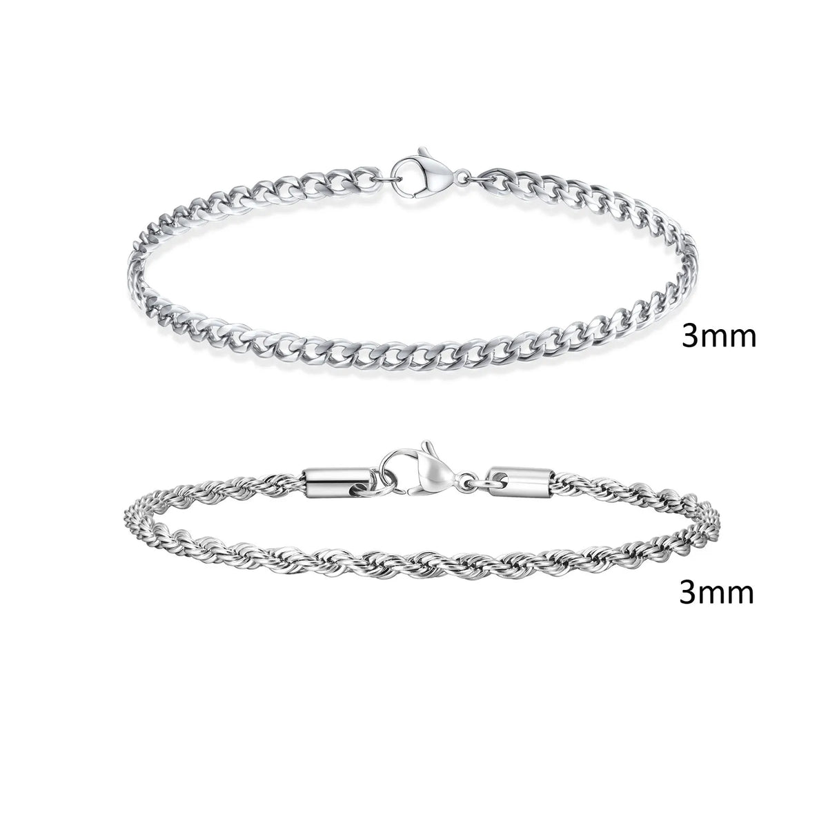 Men's Stainless Steel Chain Bracelets Set | 2pcs Silver Gold Black Twist Rope & Cuban Link