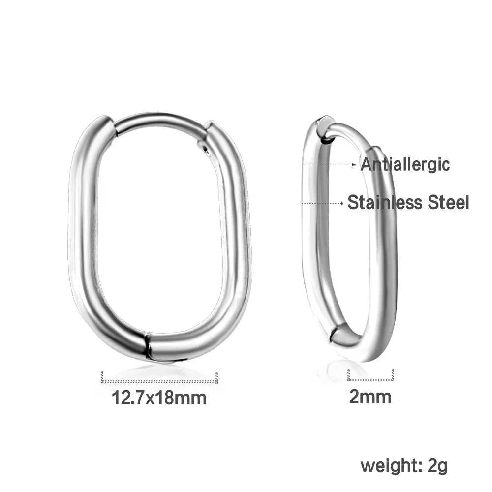 LUXUKISSKIDS Stainless Steel Oval Hoop Earrings | Fashion Geometric Clips for Women