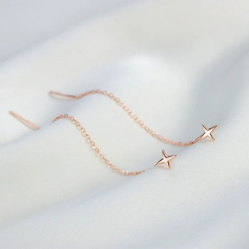 Star Thread Chain Drop Earrings | Trendy Korean Style Pendant Jewelry