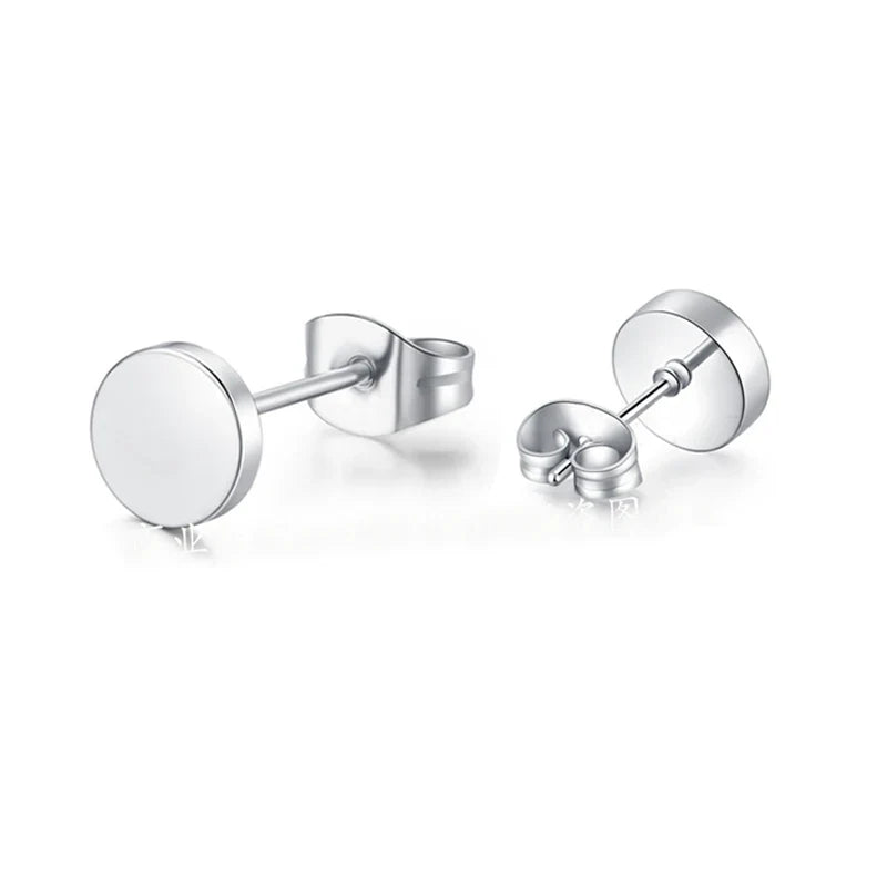 Titanium Steel Stud Earrings for Men Women | Round Black Punk Ear Studs Gift