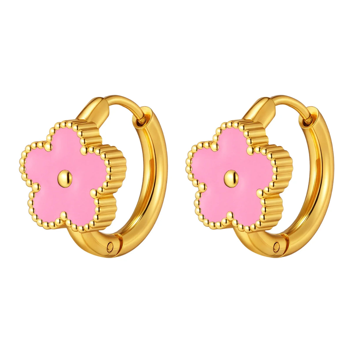 Dainty Lucky Leaf Hoop Earrings for Women Teens | Stainless Steel Flower Hoop Earrings Non Tarnish