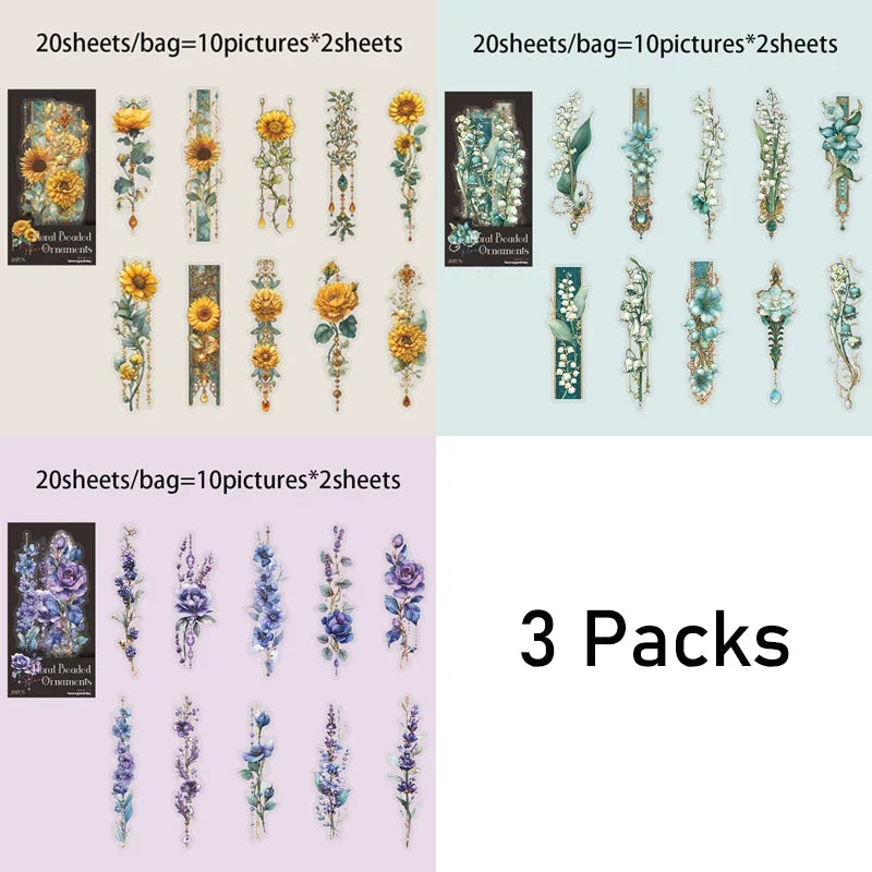 Mr. Paper 3-Pack Floral Bead Vintage PET Stickers | Creative Journaling and Scrapbooking Supplies
