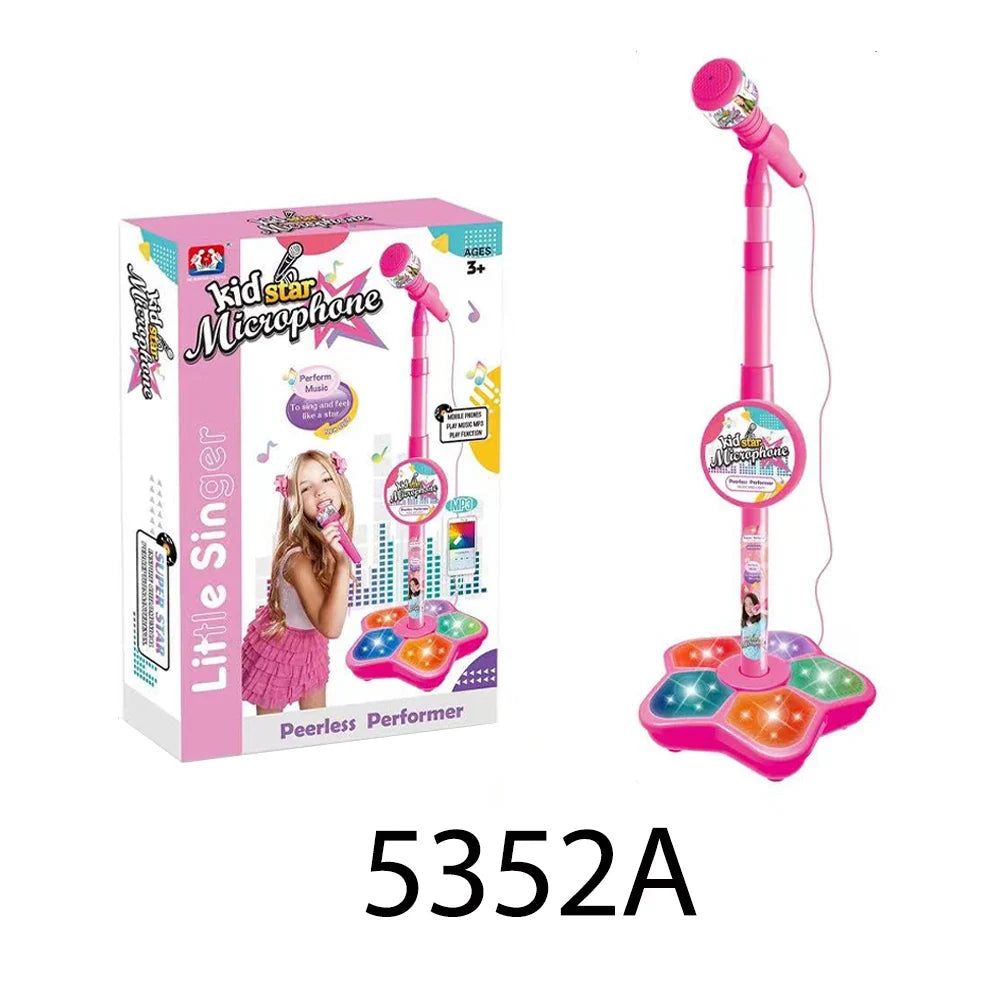 Kids Rocking-Roll Microphone with Stand Karaoke Song Music Instrument Toys Brain-Training Educational Toy Birthday Gift Girl Boy