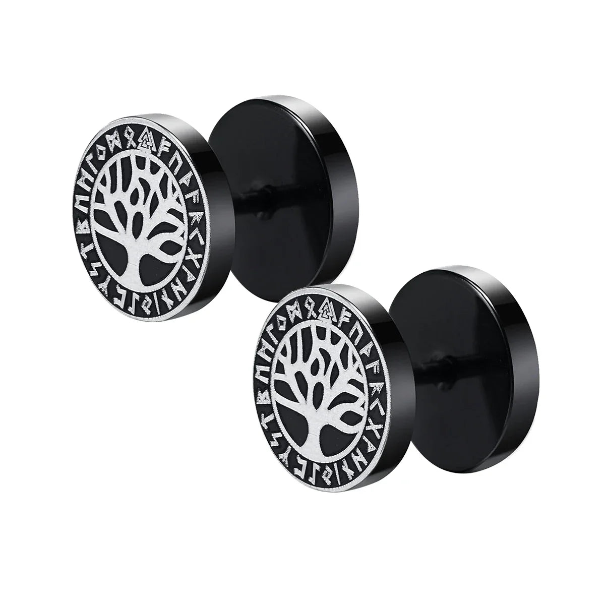 Gothic Norse Viking Runes Stud Earrings for Men | Stainless Steel Punk Jewelry