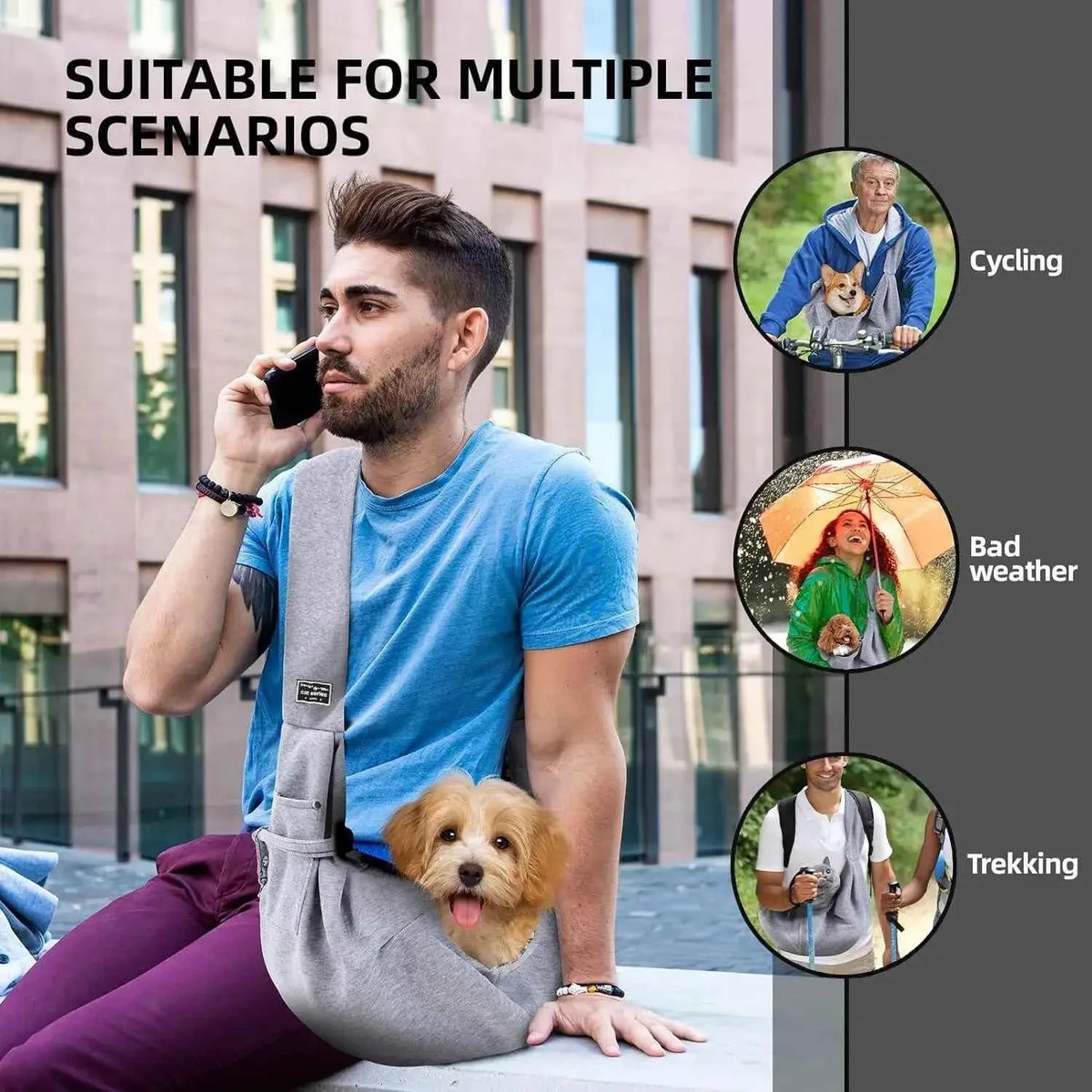 Cotton Dog Sling Carrier – Crossbody Travel Bag