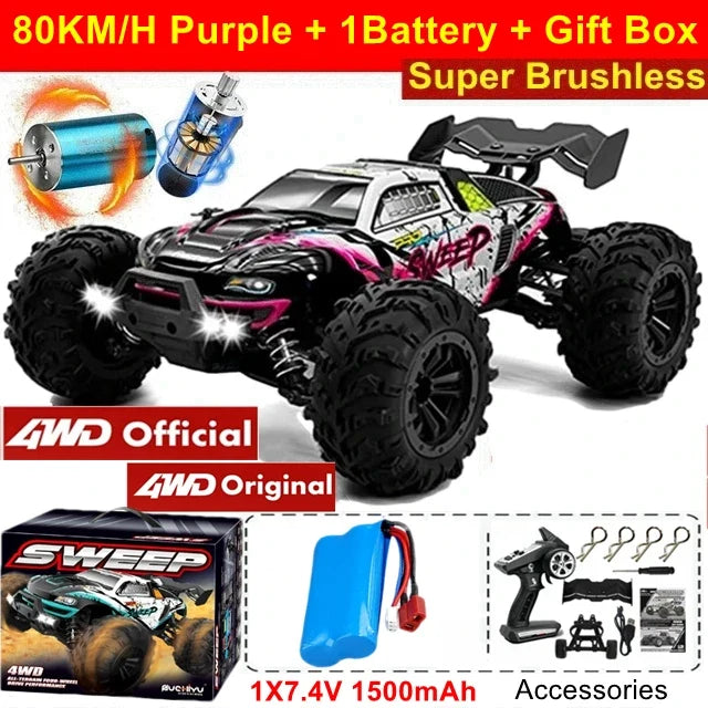 4WD Remote Control Car Off Road 4x4 RC High Speed Buggy Truck Super Brushless 50 or 80KM/H Fast Drift Racing Toy Kids Adults