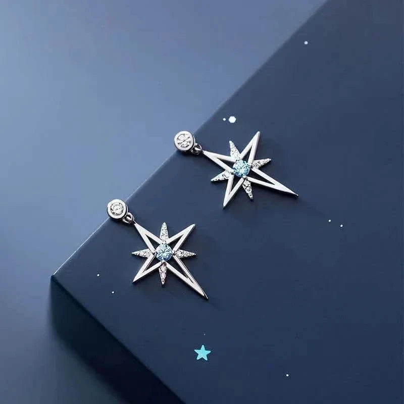 S925 Cubic Zirconia Octagonal Star Earrings | Trendy Silver Stud Earrings for Women