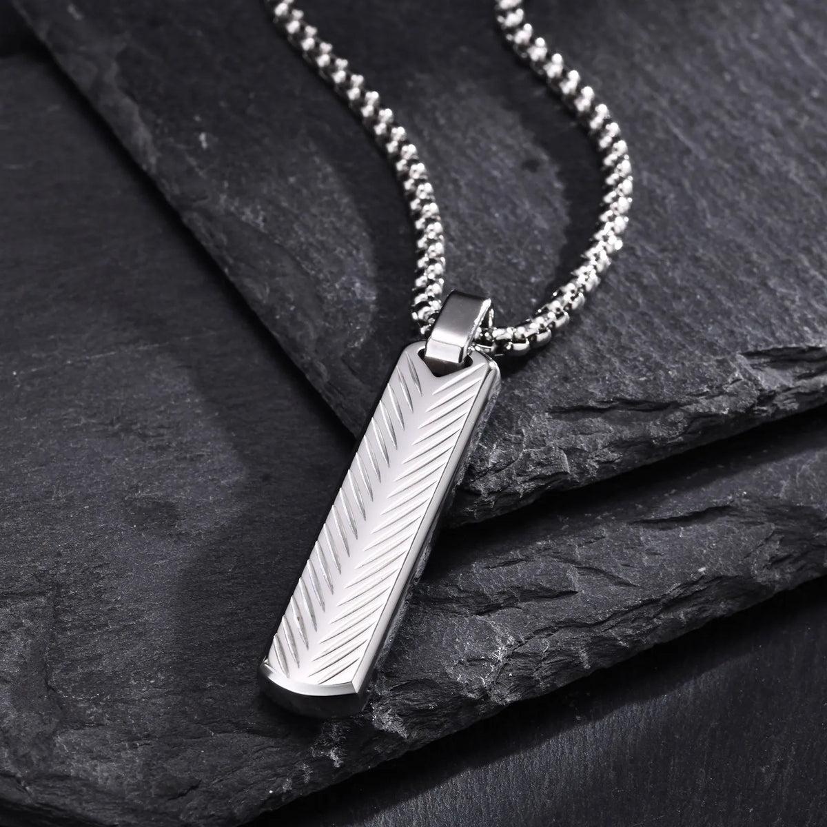 Vnox Stainless Steel Vertical Bar Pendant Necklace for Men | Black Silver Metal Collar Jewelry