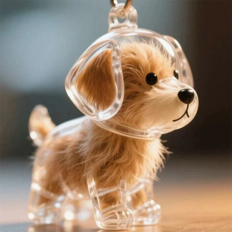 Clear Puppy Hair Memorial Keepsake Capsule | Pet Fur Display Keychain