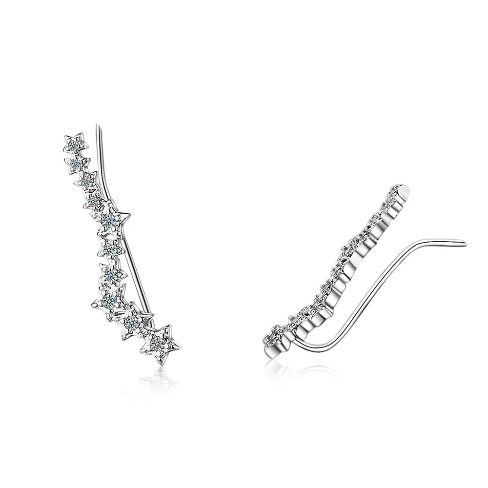 925 Silver Moissanite Climber Earrings | 7 Star Crawler Stud Ear Cuff