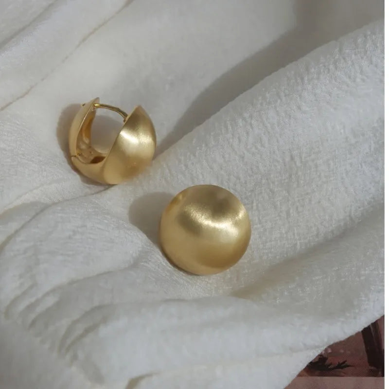Frosted Gold-Plated Brushed Spherical Hoop Earrings | Retro Creative Women's Accessories