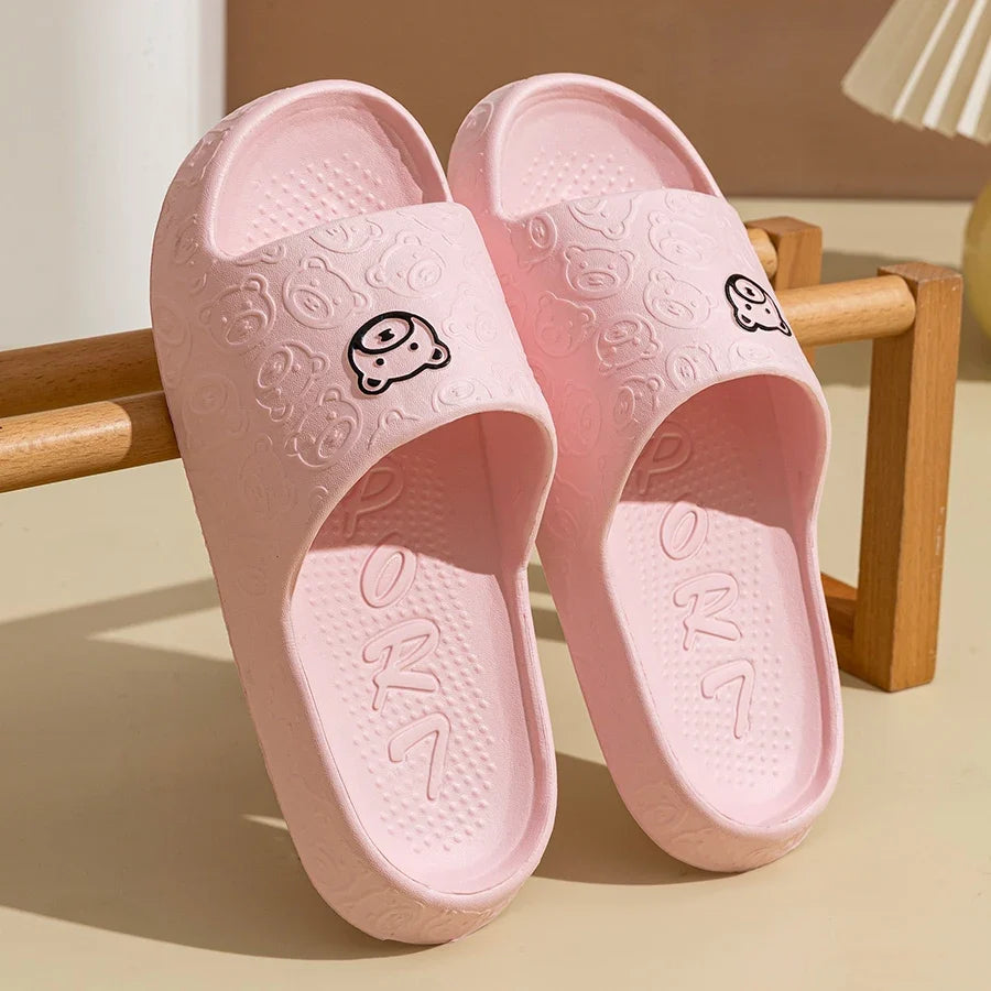 Summer Fashion Men's Slippers Printting Little Bear Sandals Indoor Bathroom Non-slip Soft Women Dormitory Casual Shoes Couple