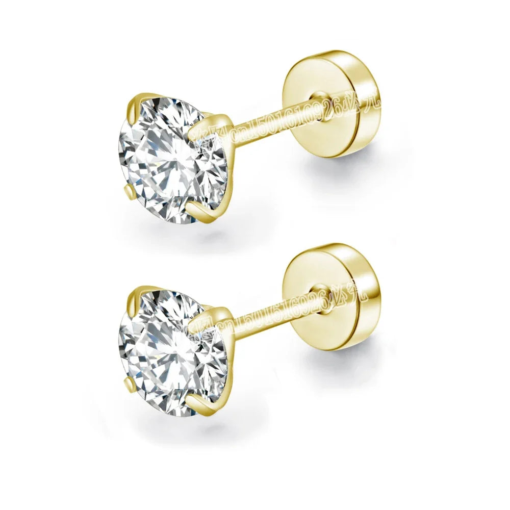 Black Round Cubic Zirconia Stud Earrings | Stainless Steel Hypoallergenic Fashion Earrings