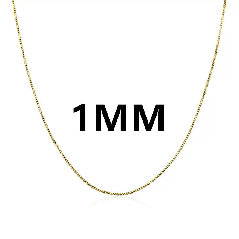 925 Sterling Silver Gold Plated Necklace | 1mm Box Chain Fine Jewelry for Women