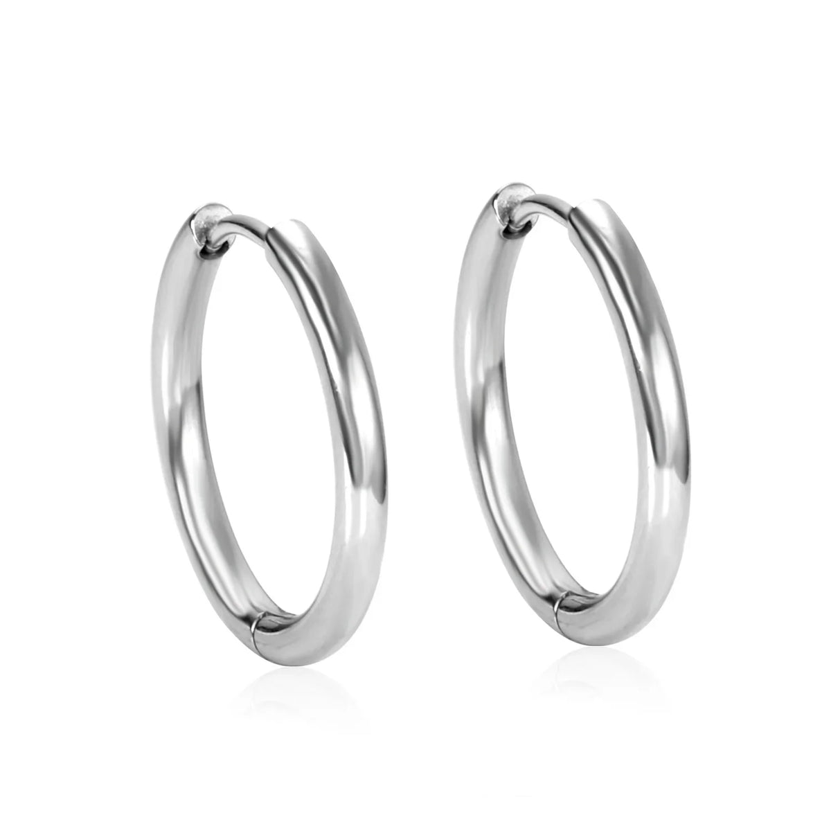 LUXUSTEEL Men's Simple Hoops Earrings Black Color Stainless Steel Clip Earring for Men Women Rock Hiphop Circle Ear 2 Pieces