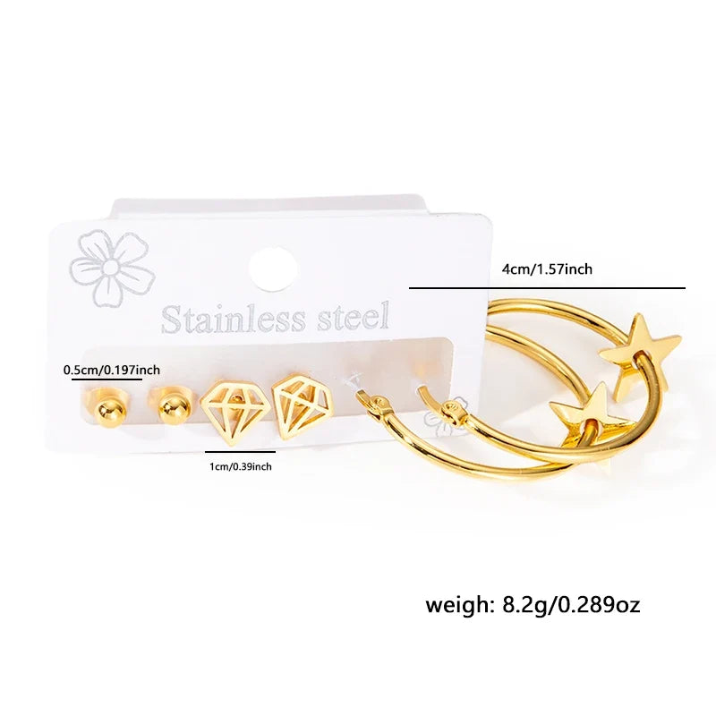 316L Stainless Steel 6 Piece Earring Set | Circle Heart Star Flower Pendant Earrings for Women