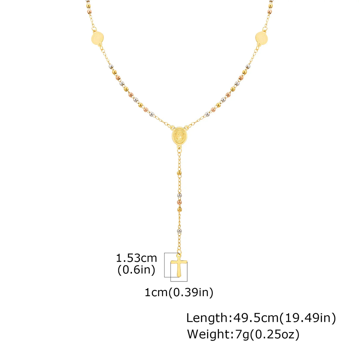 Prjewel Stainless Steel Three-Color Beaded Cross Pendant Y-Necklace | Faith-Inspired Fashion Jewelry