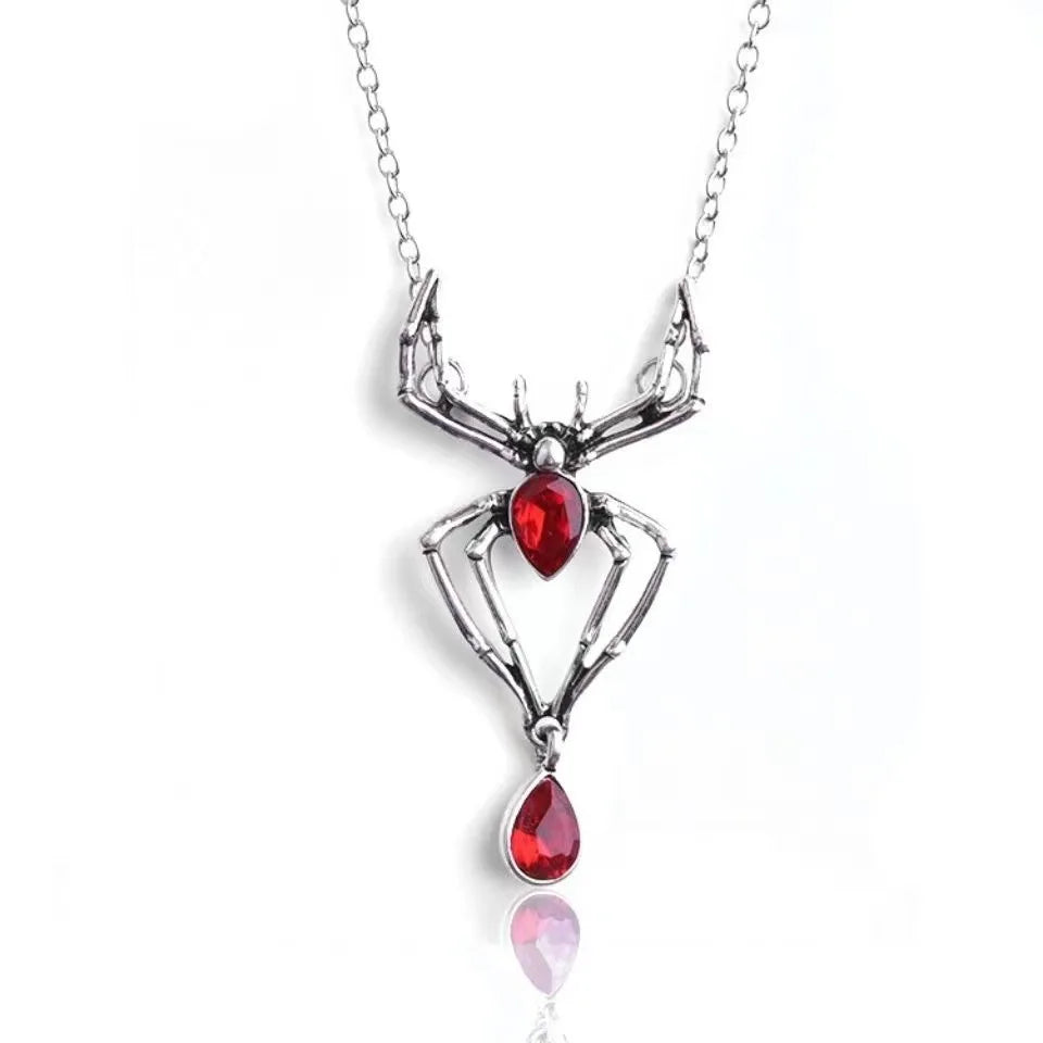 Gothic Crystal Spider Necklace | Vintage Goth Choker Jewelry for Women