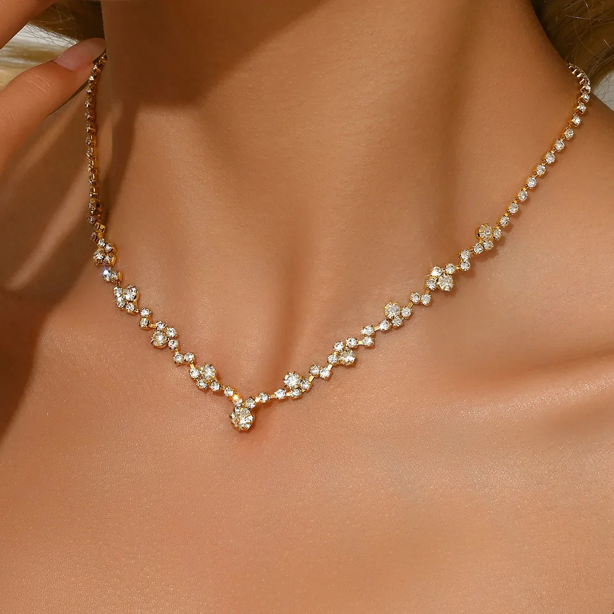 Minimally Exquisite Full Diamond Neck Chain | Light Luxury Elegant Clavicle Jewelry for Women