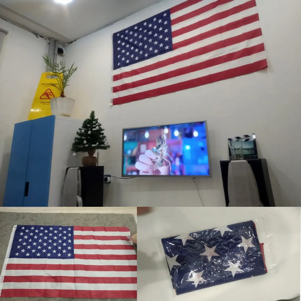 35.4X59 inch Embroidered American Flag Independence Day Outdoor USA Flag Waterproof Nylon Sewn Stripes Brass Grommets 90*150cm